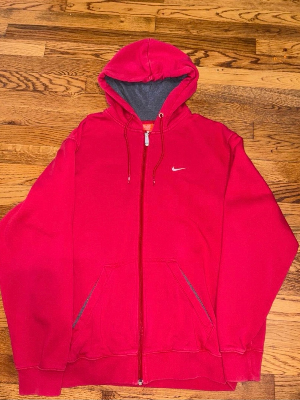 Nike Bright Red Full-Zip Hooded Sweatshirt with Gray Lining